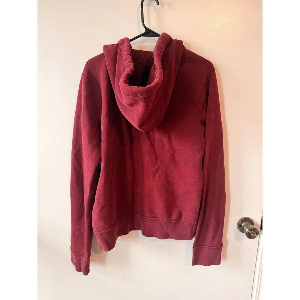 Y2K Hollister Hoodie Burgundy‎ Zip Up Sweater Unisex 2000s Red Sweater Graphic L